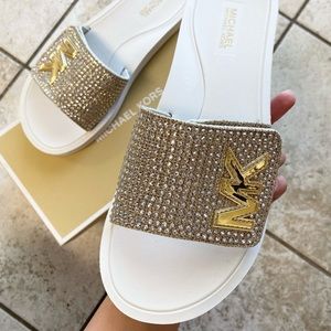 Michael Kors White/Crystal Platform Slides✨